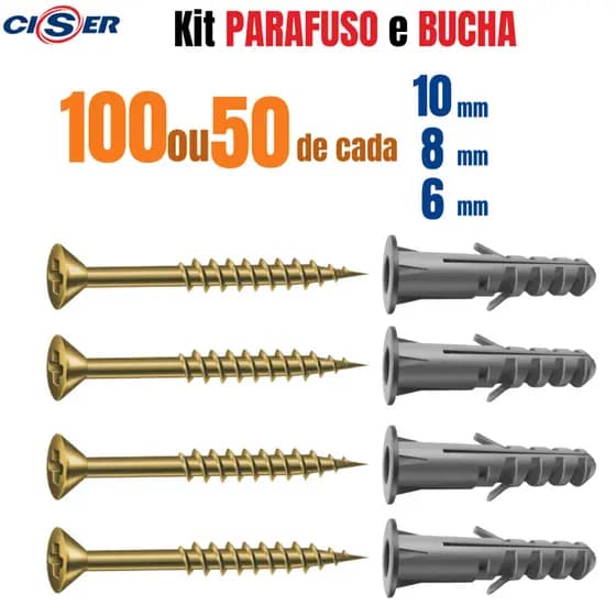 Kit Parafuso e Bucha 10mm - 8mm - 6mm