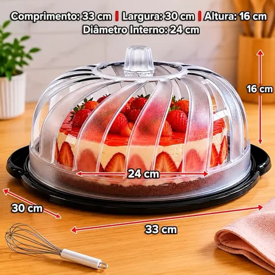 Porta Bolo Com Tampa Transparente Boleira Redonda Multiuso Premium Para Bolos Tortas Doces Mesa Posta Cozinha