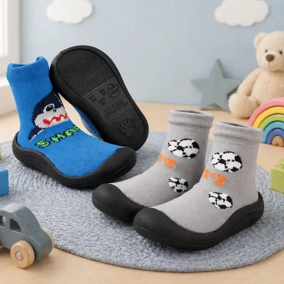 Kit 2 Pares Meia Com Sola Menino Antiderrapante Leve Confotável