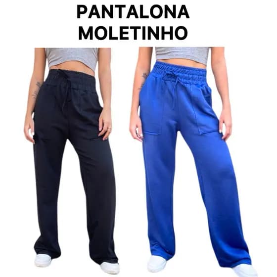 Calça Pantalona Feminina Cintura Alta Moletinho