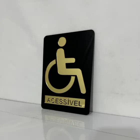 1 Placa Acrílico Espelhado para Porta de Banheiro Acessível PCD