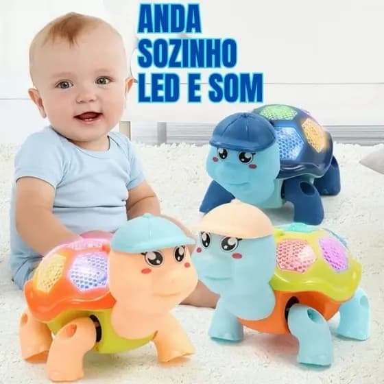 Brinquedo Tartaruga Elétrico Com Som Luz E Movimento