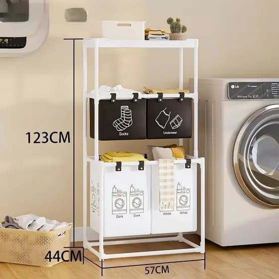 Cesto de roupa suja com prateleira cesto organizador de armazenamento quarto Multiuso