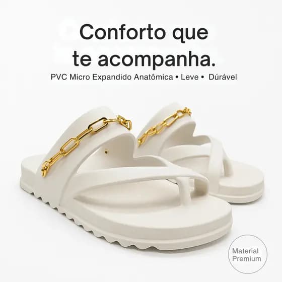Papete Chinelo Sandália Feminina Rasteira Corrente Dourada Macia Confortável