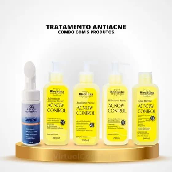Kit Antiacne Completo 5 Passos Limpeza Facial Controle de Oleosidade Espinhas ACNOW Control