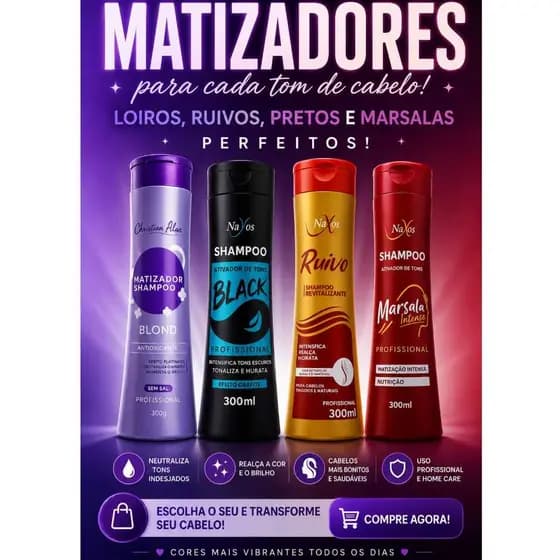 SHAMPOO MATIZADOR PARA CABELO LOIRO, PRETO, RUIVO E MARSALA - NAXOS