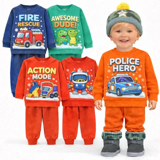 Kit 4 peças de Moletom Infantil Masculino Inverno 1 ao 8 -2 Conjuntos de Moletom Infantil Flanelado