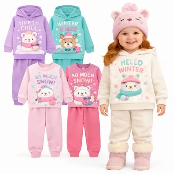 Kit Sortidos 4 Peças Conjuntos Moletom Infantil Feminino Inverno Moletom de Menina Flanelado Manga Longa e Calça