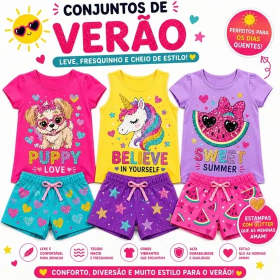 Kit Sortidos 2 ou 4 Peças Conjunto Verão Infantil Menina Blusinha e Short Moda Infantil VERÃO Feminina Entrega Rápida