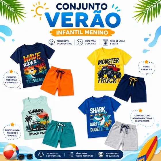 Kit Sortido 4 Peças de Roupas Infantil Menino Conjunto Masculino Kit com 2 Conjuntos de Roupa Infantil Bebê Menino