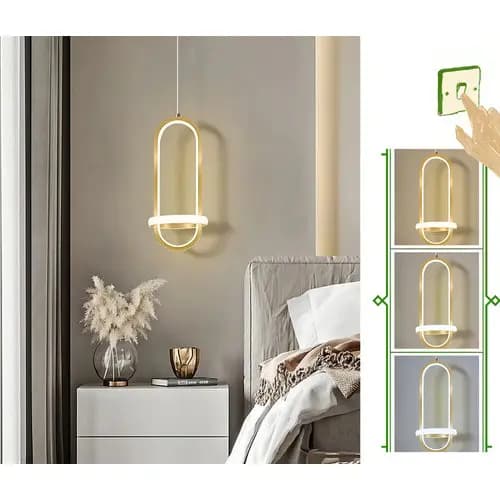 Pendente Minimalista Led Oval Com Anel Moderno Dourado Cabeceira Lavabo Ilha 3 Cores