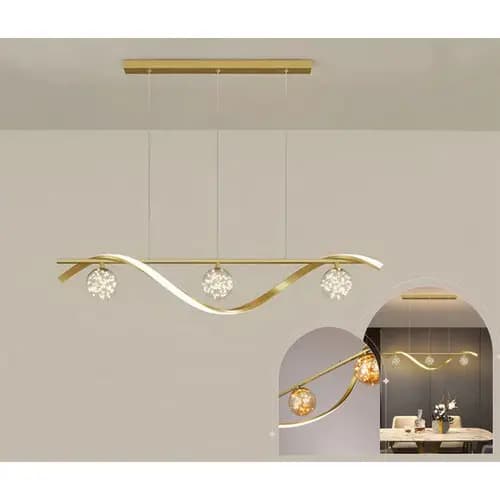 Lustre Pendente Moderno Dourado Espiral Com Globos Em Fio De Fada Led - 3 Cores
