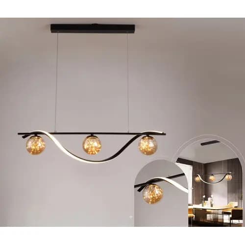 Lustre Pendente Moderno Preto Espiral Com Globos Em Fio De Fada Led - 3 Cores