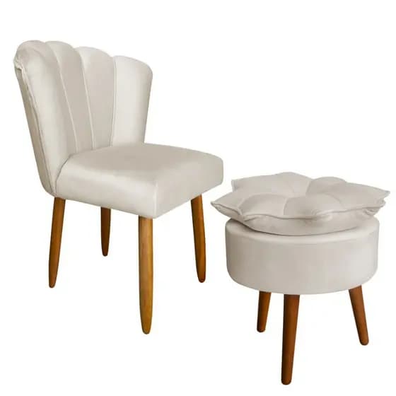 Kit cadeira Pétala + Puff Pétala Veludo Luxo Salao recepção _ HS Encantu s