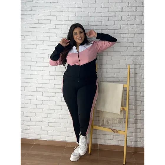 Conjunto Feminino Malha Crepe Com Zíper Plus Size