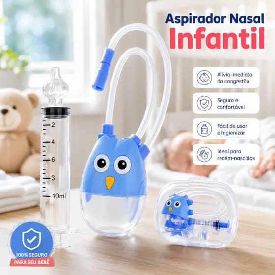Kit Aspiração e Lavagem Nasal Infantil Anti Refluxo Bebê Sucção Segura Silicone Macio Lavável