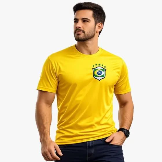 Camiseta Masculina Amarela Copa Esportiva Leve Confortável Academia Dia a Dia