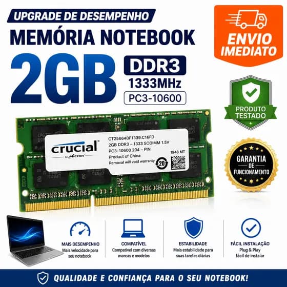 Memória Notebook 2GB DDR3 1333MHz PC3-10600