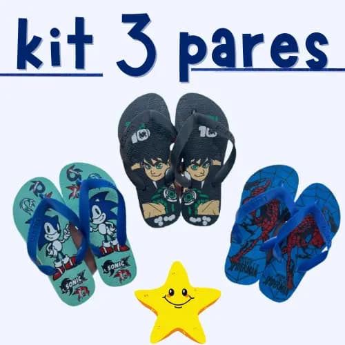 Kit 3 Pares de Chinelo Masculino Infantil SORTIDOS Menino Mais Vendidos
