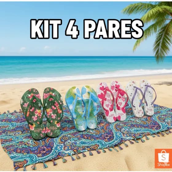 KIT EXCLUSIVO com 4 PARES de Chinelos Sandalia Feminina Estampas Verao Promocao Mais Vendidos