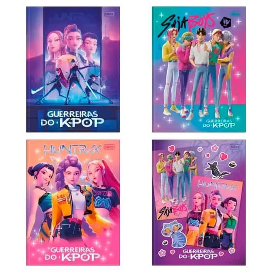 Caderno Brochura Guerreiras do K-pop Folha Dupla de Adesivos CapaDura 80 folhas Grande 80 Folhas 1/4