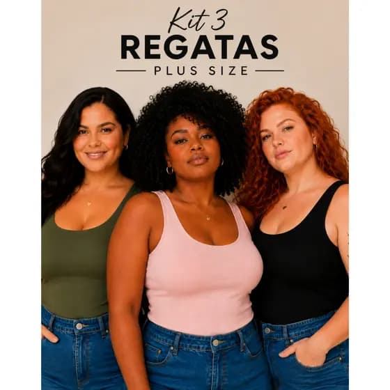 Kit 3 Regatas Femininas Plus Size em Viscolycra para Academia e Casual