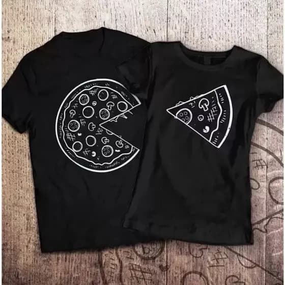 Kit 2 Camisetas Casal Metadinha Namorados Blusa Amigas Pizza Metade Tshirt Casual