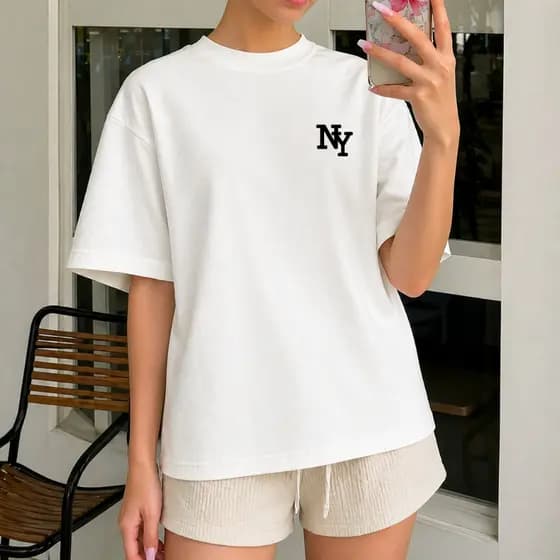 Camiseta Oversized Feminina NY Streetwear Algodão Estampa Minimalista Unissex Conforto