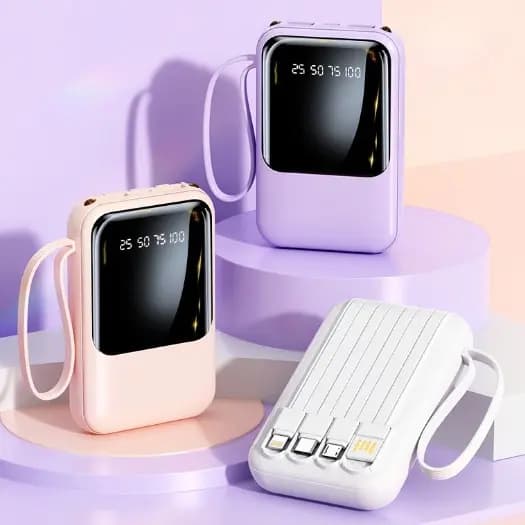 Carregador Portátil 10000mAh 4em1: 3 Cabos Integrados Carga Rápida com Display LED A6