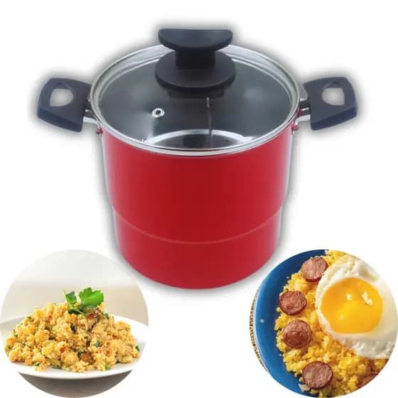 Cuscuzeiro Antiaderente 16cm com Tampa de Vidro Temperado Dakasa Cozimento a Vapor Cuscuz Legume