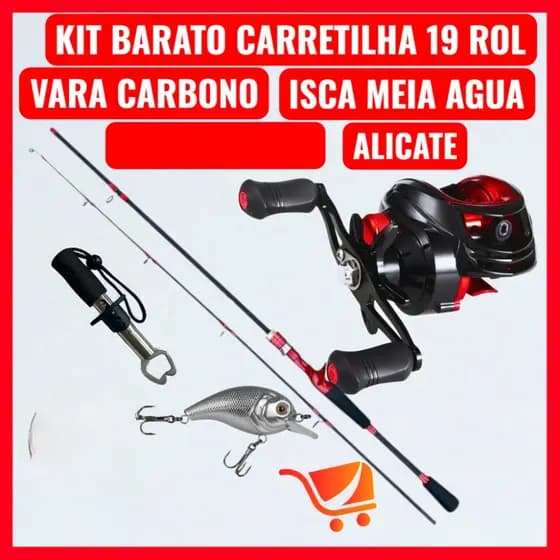 Carretilha 19 Rol Anticabeleira + Vara Carbono 1,8 + Alicate