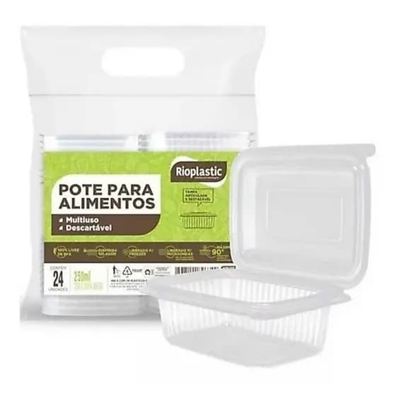 POTE QUADRADO COM TAMPA 24 UNIDADES 250 ML