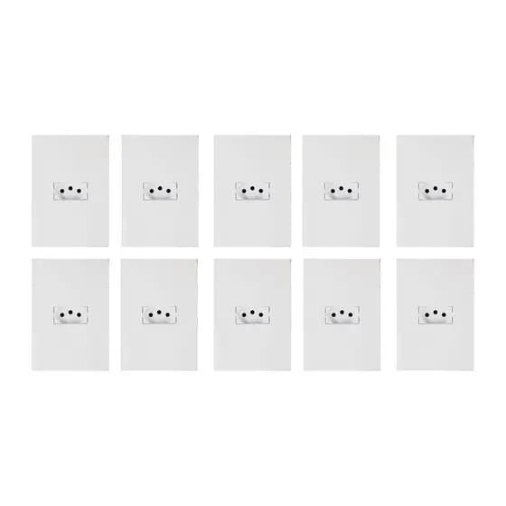 Kit 10 Conjuntos 1 Tomada Branco 2P+T 10A Ilumi I9 Linha Modular Completa Placa Suporte e Modulos