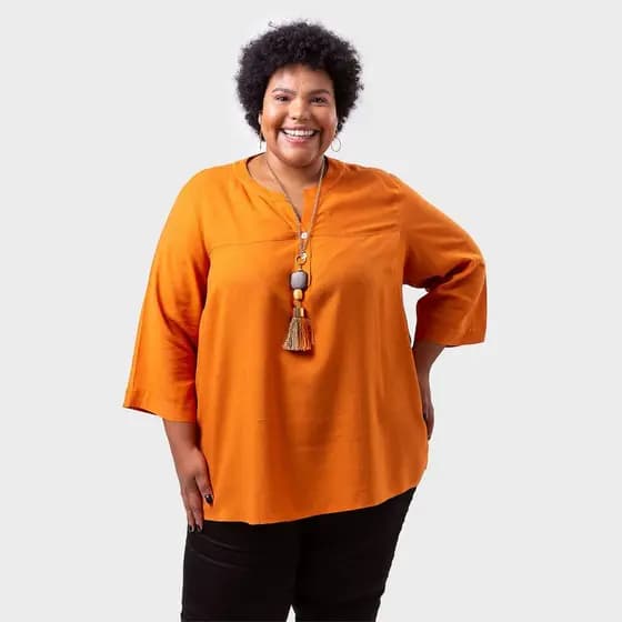 Bata de linho plus size laranja telha