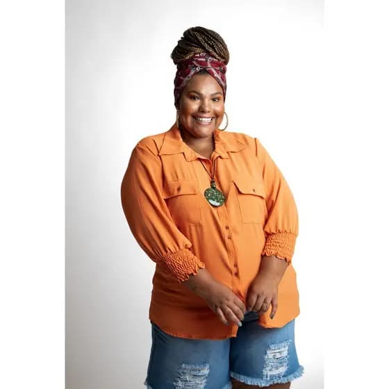 Camisão Com Bolsos laranja Plus Size