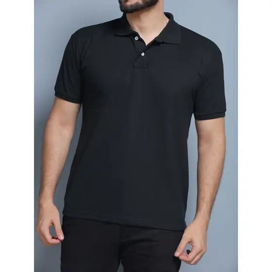 Camisa Gola Polo Masculina Camiseta Uniforme Para Bordar, lisa Cor Preta Tamanho Grande