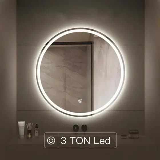 Espelho Jateado com 3 Ton LED e botão TOUCH SCREEN, FONTE SLIN, Quarto, Banheiro, Sala