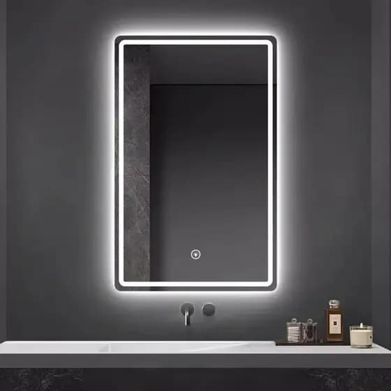 Espelho com 3 Ton led Retangular Grande 60x80cm Jateado Touch com Fonte Parede Decorativo Banheiro