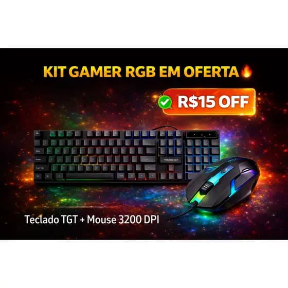 Kit Gamer RGB Teclado TGT + Mouse Gamer 3200 DPI Iluminado