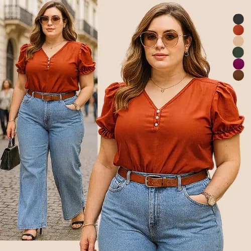 BLUSAS PLUS SIZE SOCIAL ELEGANTE CASUAL BLUSA FEMININAS FEMININA SOLTINHA BASICA MODA MODESTA CONFORTÁVEL FRESQUINHA