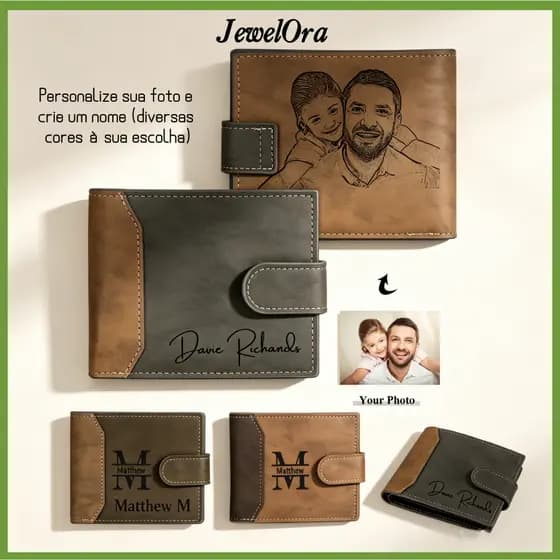 Carteira Com Imagem Personalizada Para Homens , De Couro Nome E Foto De Luxo Masculina