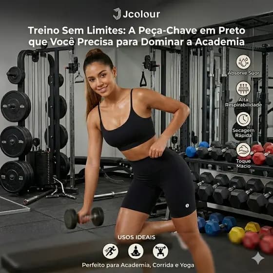 Jcolour Conjunto Academia Top e Short Feminino Fitness Corrida Suplex Zero Transparência