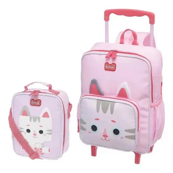 Kit Mochila Rodinhas Lancheira Térmica Kouii Filhotiis Mia