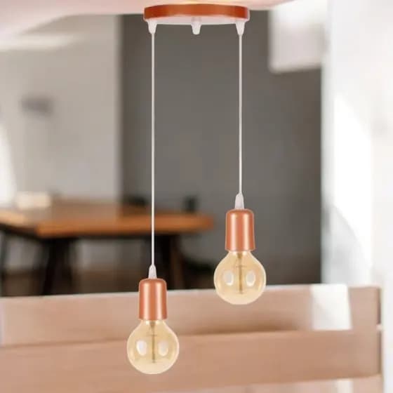 Pendente Luminária Lustre Base Dupla E-27 Fio Regulável Industrial Aramado Luxo Para Sala Quarto Escritório