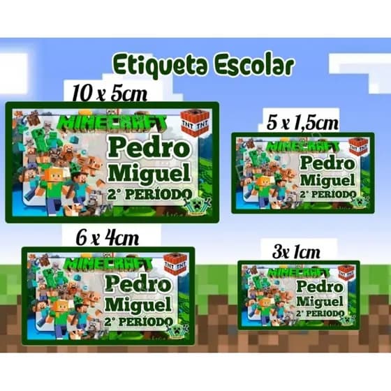 138 Etiquetas Escolares Kit do Minecraft para Mochila, Lápis, Caderno, Garrafa, Livro.