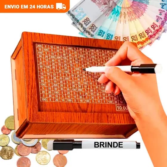 Cofre Desafio 10Mil Woodbox Cofrinho Caixa De Dinheiro Poupança - MDF
