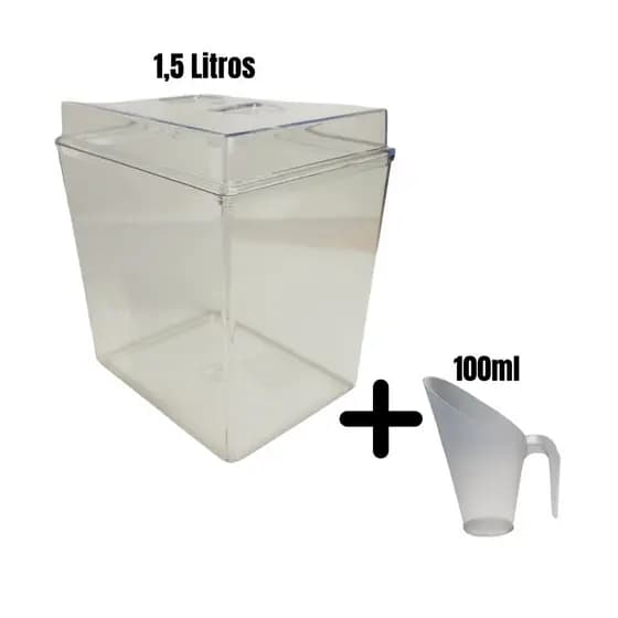Pote Expositor Acrílico Retangular 1,5 Litros + Concha 100ml