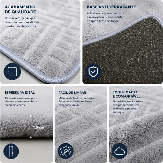 TAPETE DE SALA GRANDE 2,00m x 2,40m ROMA TOQUE AVELUDADO TECIDO PREMIUM