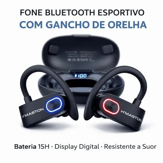 Fone de Ouvido Bluetooth Fio Esportivo Para corridas Lazer e Bluetooth Cancelamento de Ruído TWS Estéreo Bateri 5a 15h