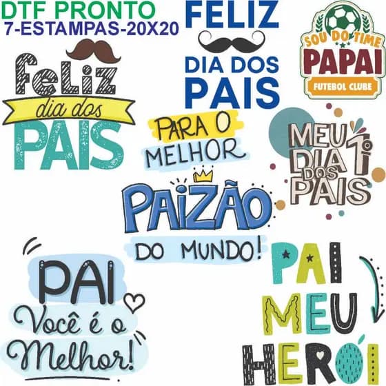 DTF Impressão Pronta Estampa Para Camisetas E Tecidos Dia Dos Pais Frases Premium Envio Rapido Promoção